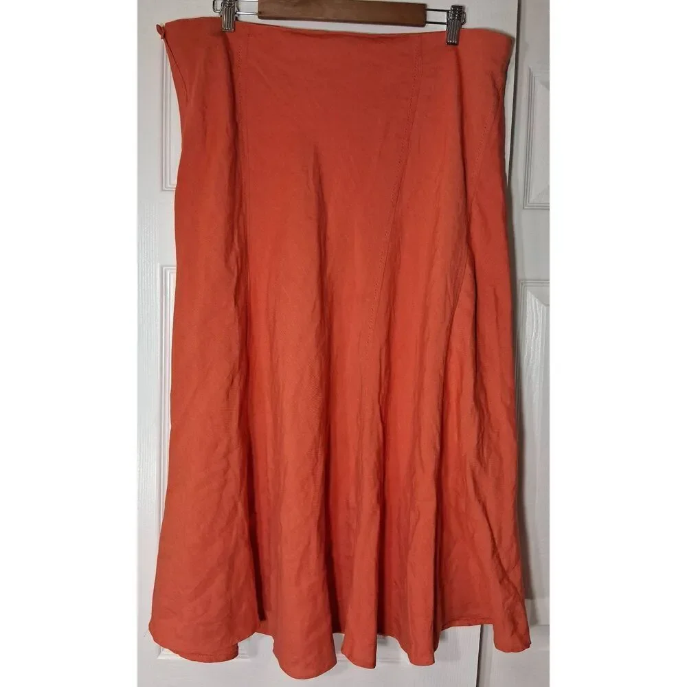 Caren sport womens 2xl orange long ankle maxi skirt 100% linen 40 inch waist